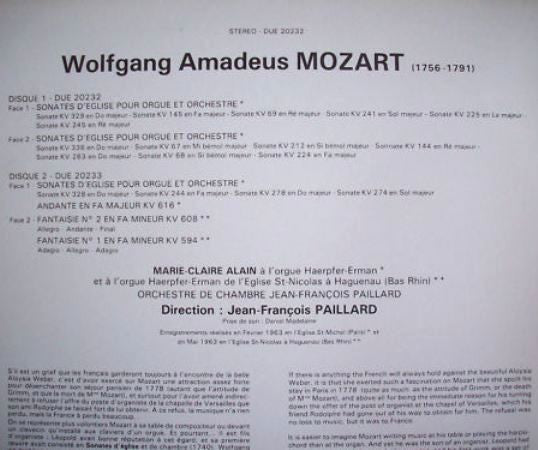 Wolfgang Amadeus Mozart - Marie-Claire Alain, Orchestre De Chambre Jean-François Paillard : Les Sonates D'Église Pour Orgue Et Orchestre (2xLP, Comp)