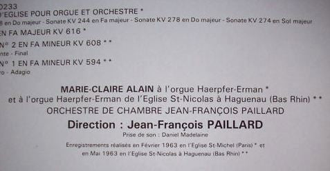 Wolfgang Amadeus Mozart - Marie-Claire Alain, Orchestre De Chambre Jean-François Paillard : Les Sonates D'Église Pour Orgue Et Orchestre (2xLP, Comp)