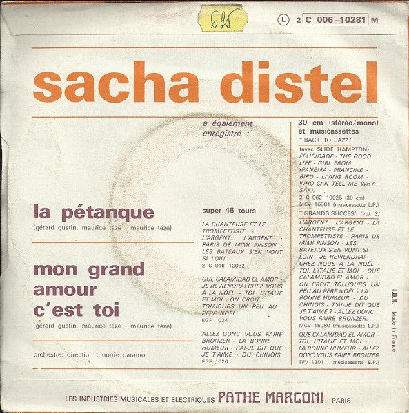 Sacha Distel : La Pétanque / Mon Grand Amour C'est Toi (7", Single)