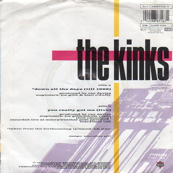 The Kinks : Down All The Days (Till 1992) (7", Single)