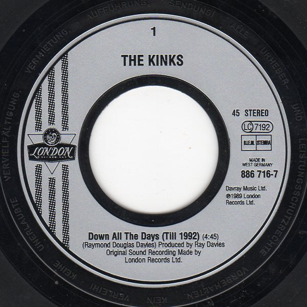 The Kinks : Down All The Days (Till 1992) (7", Single)