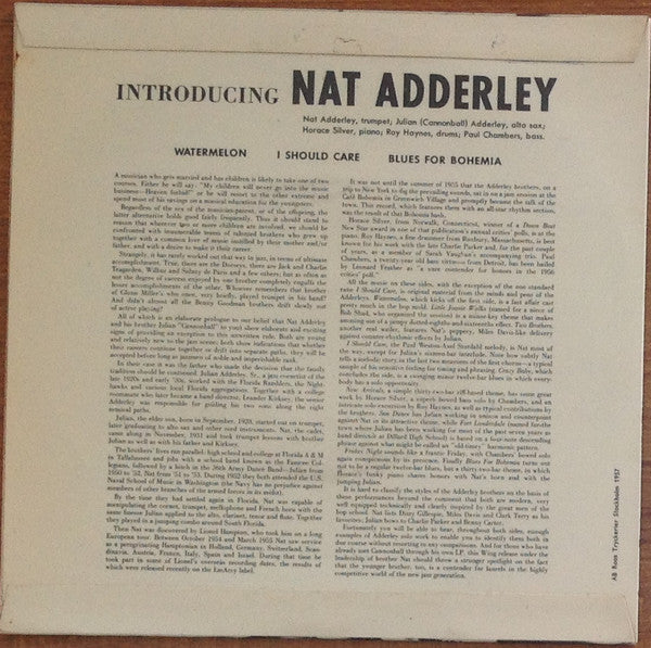 Nat Adderley : Introducing Nat Adderley Vol. 1 (7", EP)