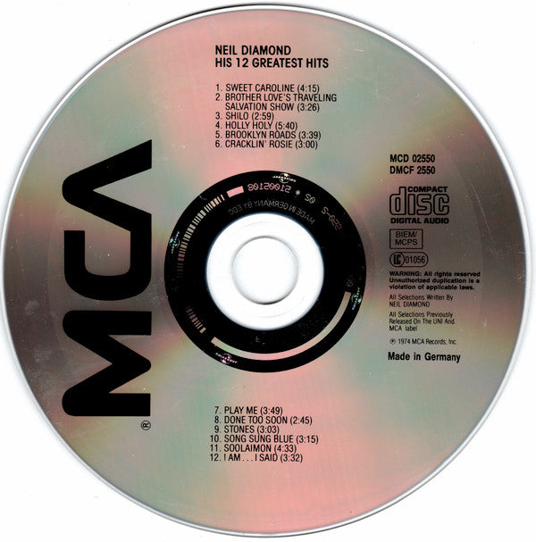 Neil Diamond : His 12 Greatest Hits (CD, Comp, RE)