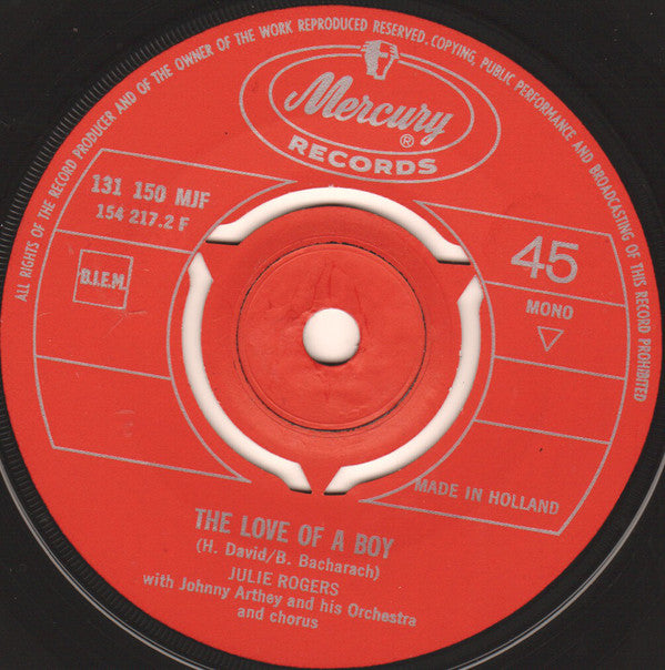 Julie Rogers : The Wedding (La Novia) / The Love Of A Boy (7", Single, Mono)