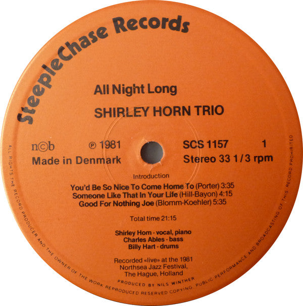 Shirley Horn Trio : All Night Long (LP, Album)