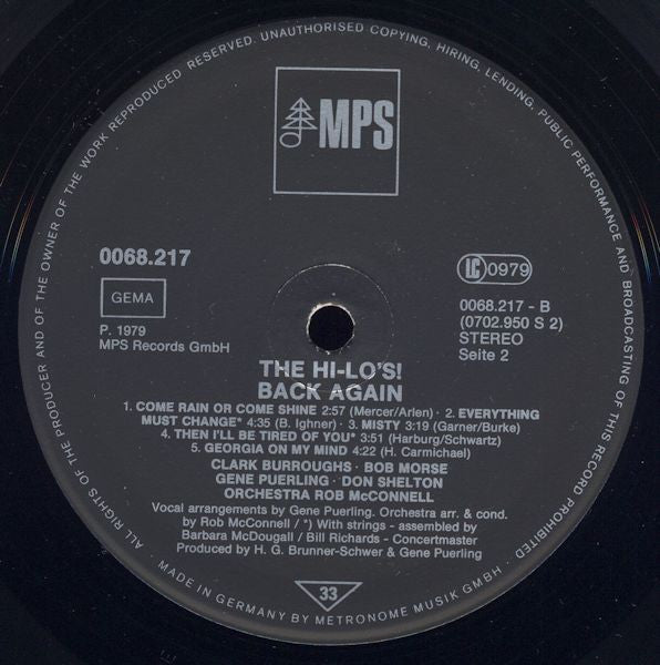 The Hi-Lo's : Back Again (LP)