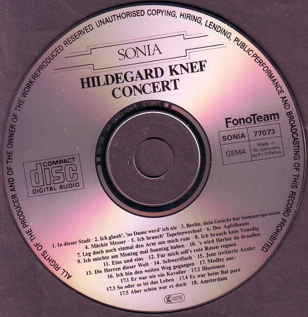 Hildegard Knef : Concert - Ihre Größten Erfolge (CD, Album)