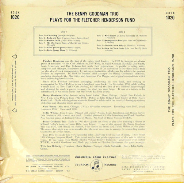The Benny Goodman Trio* : Plays For The Fletcher Henderson Fund (LP, Mono)