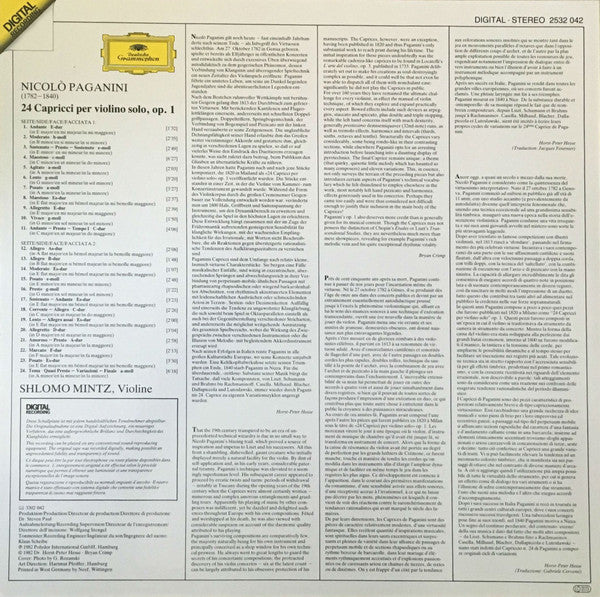 Niccolò Paganini - Shlomo Mintz : 24 Capricci Per Violino Solo Op.1 (LP, Album, Dig)