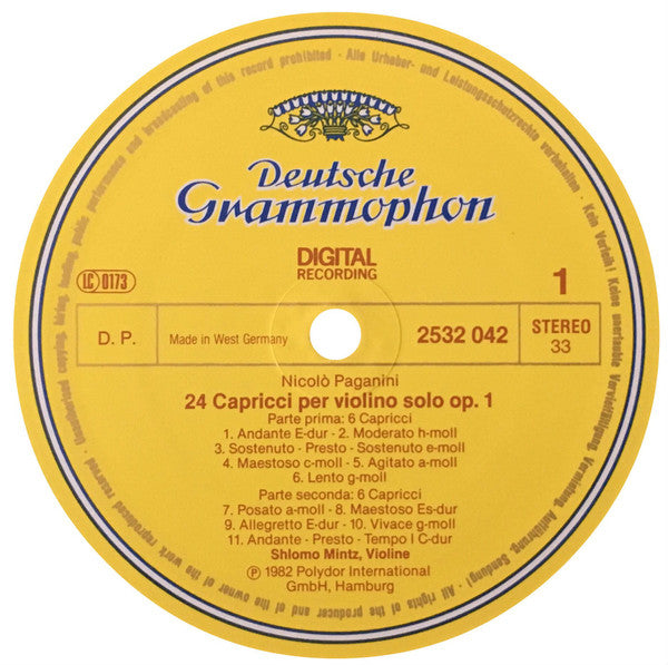 Niccolò Paganini - Shlomo Mintz : 24 Capricci Per Violino Solo Op.1 (LP, Album, Dig)