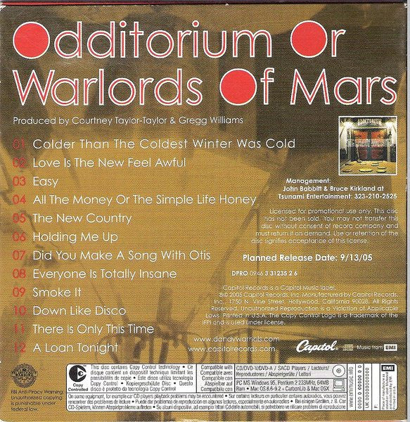 The Dandy Warhols : Odditorium Or Warlords Of Mars (CD, Album, Copy Prot., Promo, Car)