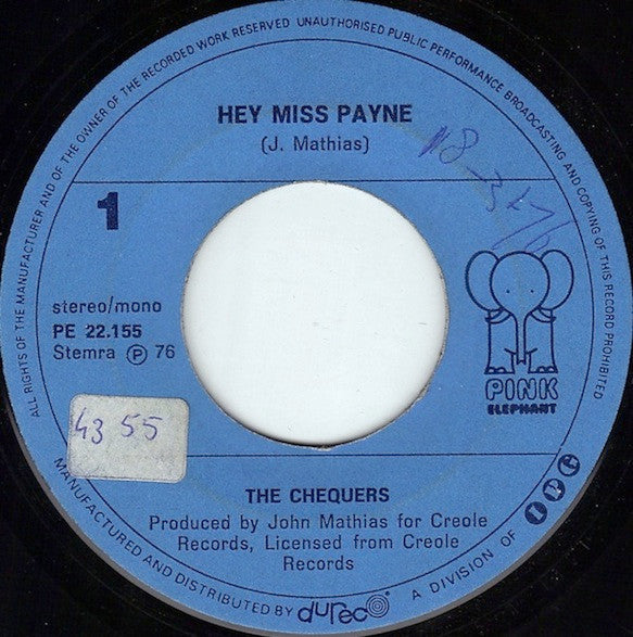 The Chequers : Hey Miss Payne (7", Single)