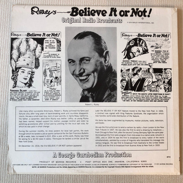 George Garabedian : Ripley's Believe It Or Not Original Radio Broadcasts (LP, Album)