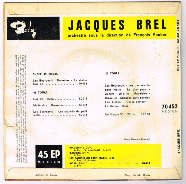 Jacques Brel : Les Paumés Du Petit Matin (7", EP)