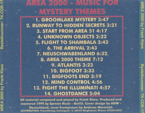 Frank Klare : Area 2000 (CDr, Album)