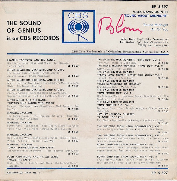 The Miles Davis Quintet : Round About Midnight (7")