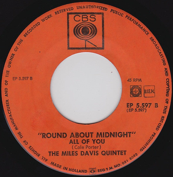 The Miles Davis Quintet : Round About Midnight (7")
