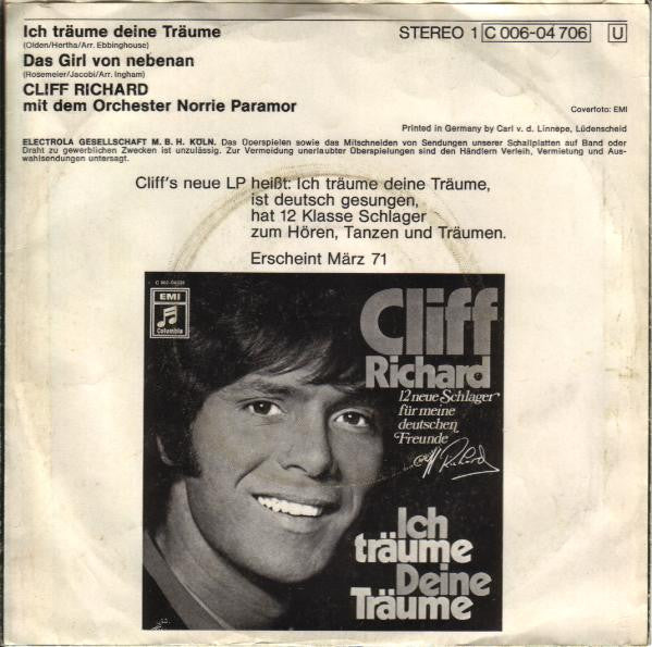 Cliff Richard : Ich Träume Deine Träume / Das Girl Von Nebenan (7")