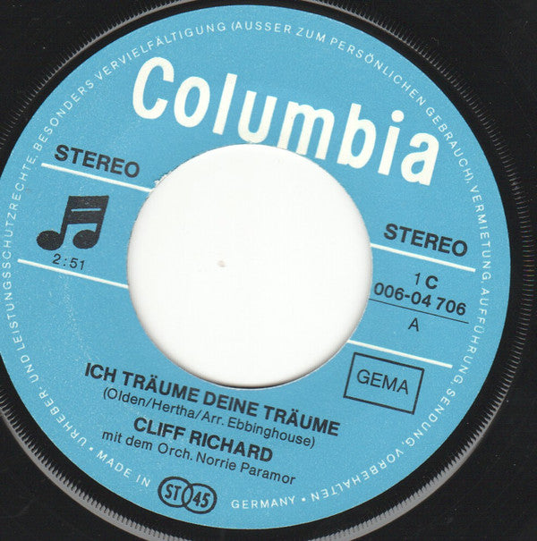 Cliff Richard : Ich Träume Deine Träume / Das Girl Von Nebenan (7")