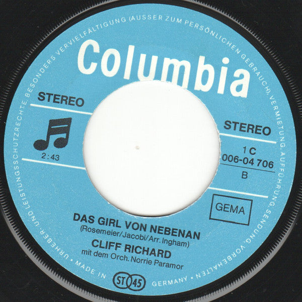 Cliff Richard : Ich Träume Deine Träume / Das Girl Von Nebenan (7")