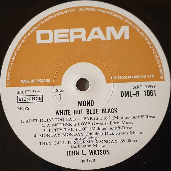 John L. Watson : White Hot Blue Black (LP, Album, Mono)