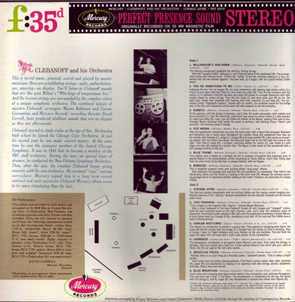 Clebanoff And His Orchestra : Strings Afire (LP, Album)