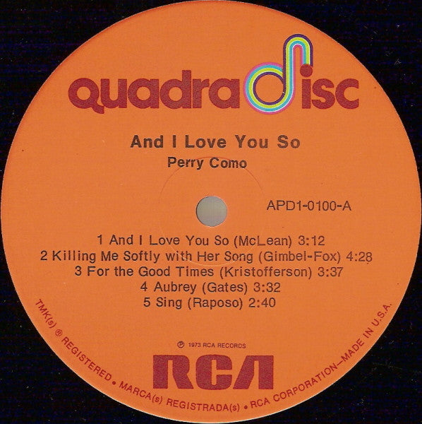 Perry Como : And I Love You So (LP, Album, Quad)