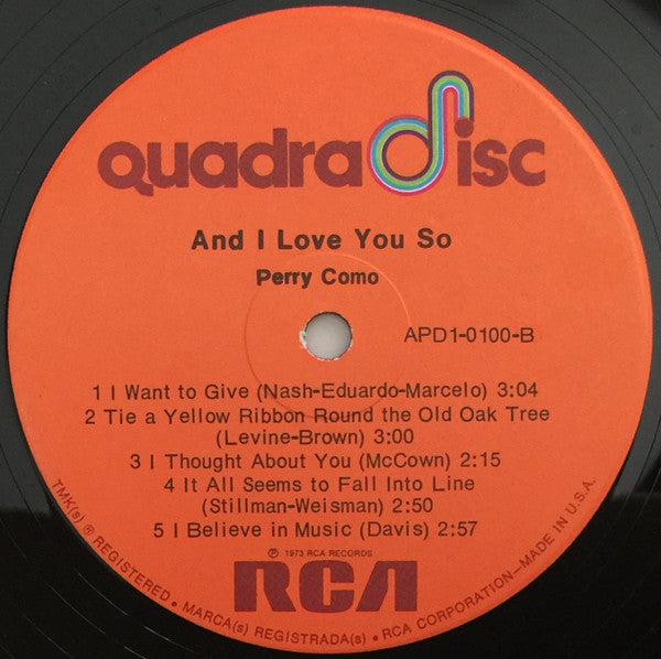 Perry Como : And I Love You So (LP, Album, Quad)