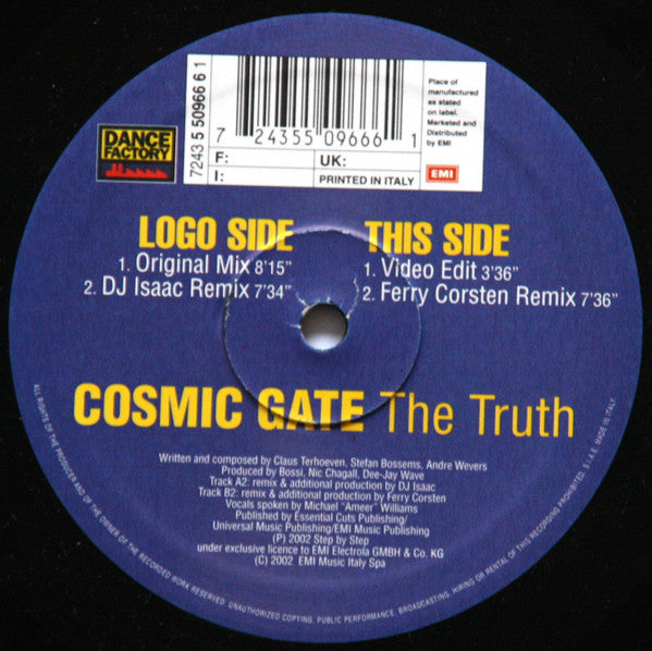 Cosmic Gate : The Truth (12")