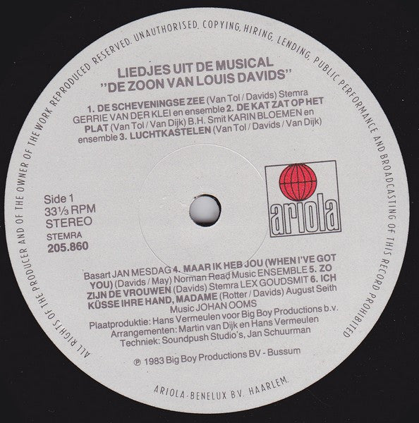 Jenny Arean, Lex Goudsmit, Gerrie Van Der Klei, Johan Ooms, Joost Prinsen : De Zoon Van Louis Davids (De Liedjes Uit De Musical) (LP, Album)