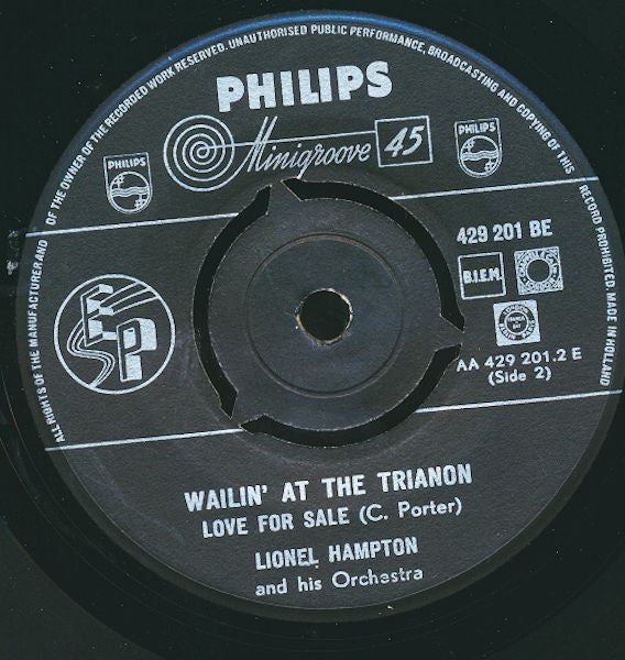 Lionel Hampton And His Orchestra : Wailin' At The Trianon (7", EP)