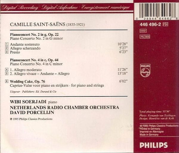 Wibi Soerjadi, Camille Saint-Saëns, Radio Kamerorkest, David Porcelijn : Piano Concertos No. 2 & 4 - Caprice Valse Op. 76 "Wedding Cake"  (CD, Album)