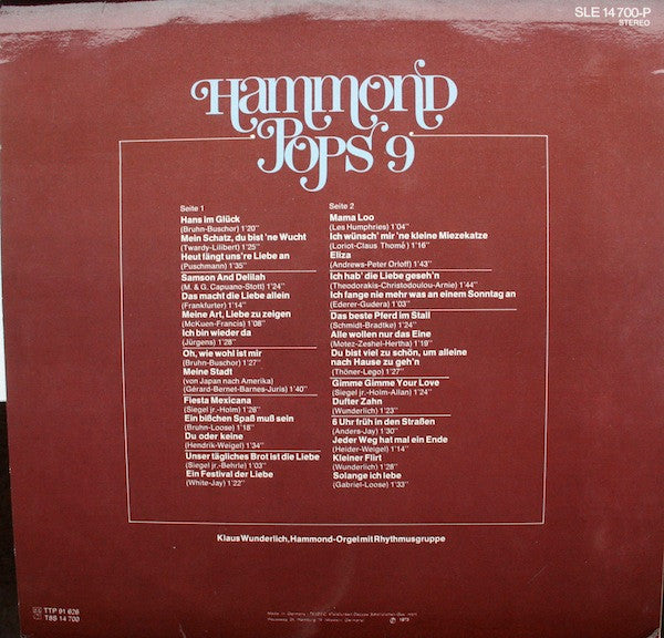 Klaus Wunderlich : Hammond Pops 9 (LP, Album)