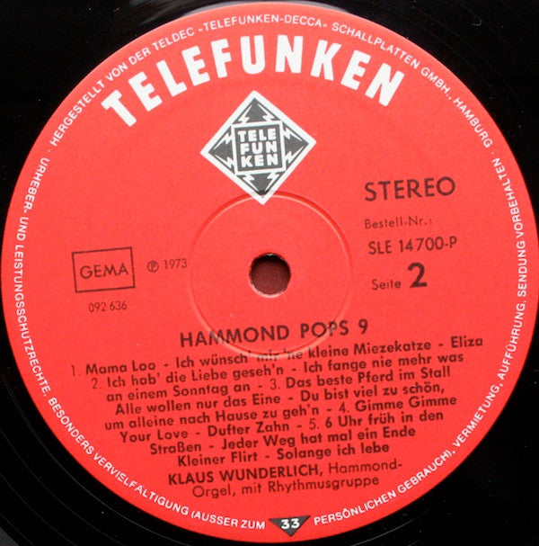 Klaus Wunderlich : Hammond Pops 9 (LP, Album)