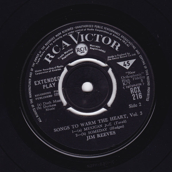 Jim Reeves : Songs To Warm The Heart Vol. 3 (7", EP, Mono)