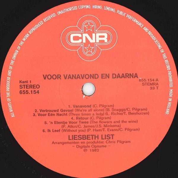Liesbeth List : Voor Vanavond En Daarna (LP, Album, Gat)