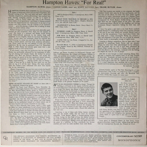 Hampton Hawes : For Real! (LP, Album, Mono)