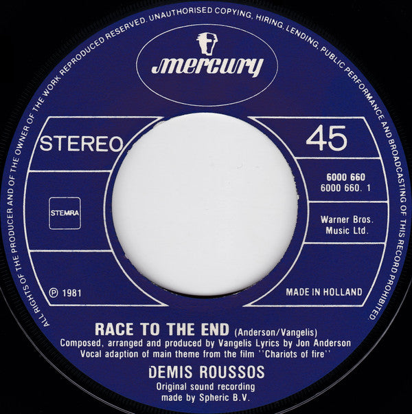 Demis Roussos : Race To The End (7", Single)