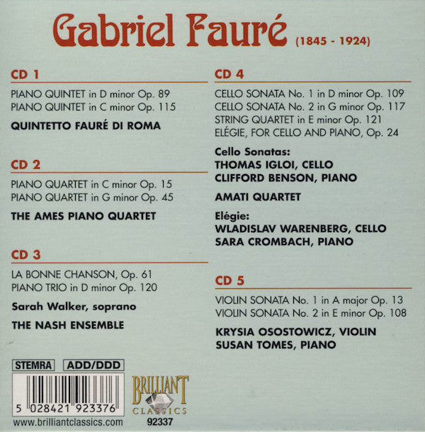 Gabriel Fauré : Chamber Music (5xCD, Comp + Box)