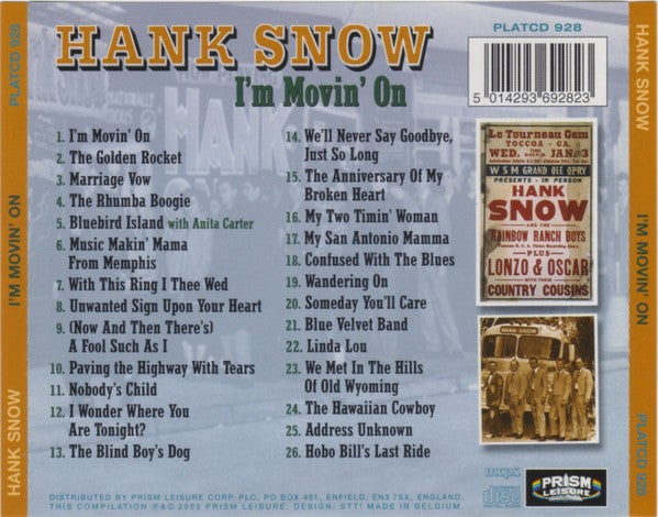 Hank Snow : I'm Movin' On (CD, Comp)