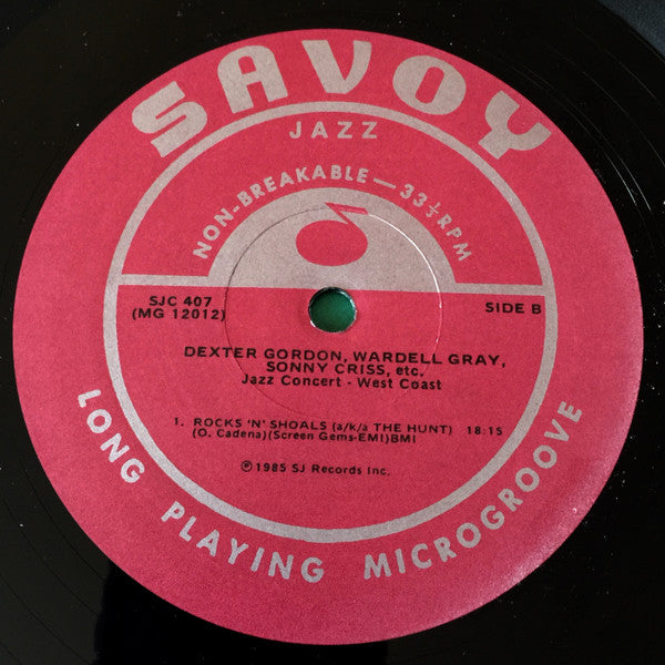 Dexter Gordon, Wardell Gray, Sonny Criss, Hampton Hawes, Barney Kessel, Howard McGhee, Al Killian : Jazz Concert - West Coast (LP, Album, Mono, RE)