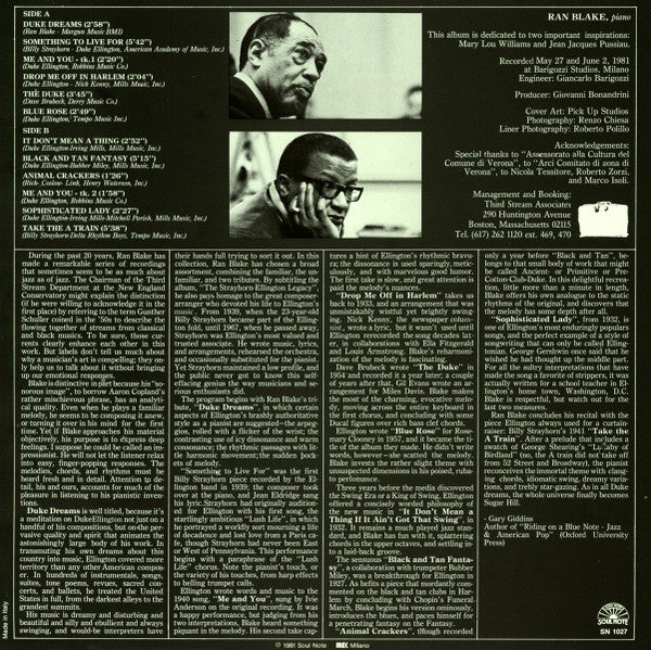 Ran Blake : Duke Dreams "The Legacy Of Strayhorn-Ellington" (LP, Album)