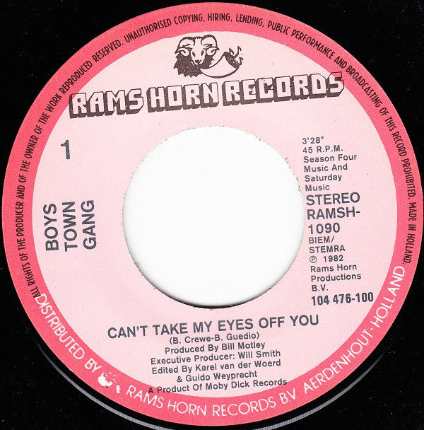 Boys Town Gang : Can't Take My Eyes Off You (7", Single)
