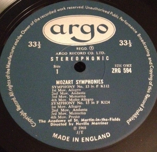 Wolfgang Amadeus Mozart ; The Academy Of St. Martin-in-the-Fields , Director Sir Neville Marriner : Four Early Symphonies Nos. 13 - 16 (LP)