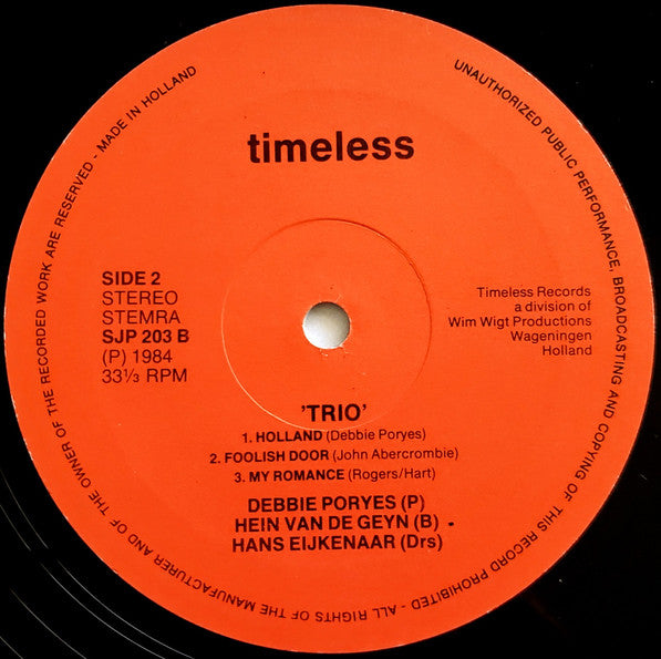 Debbie Poryes, Hein Van de Geyn, Hans Eykenaar* : Trio (LP, Album)