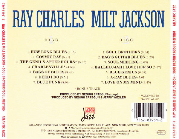 Ray Charles & Milt Jackson : Soul Brothers Soul Meeting (2xCD, Comp, RE, RM)