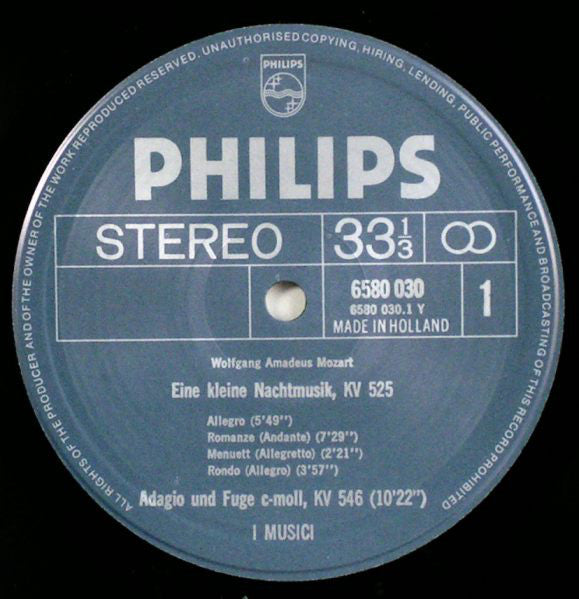 Wolfgang Amadeus Mozart, I Musici : Eine Kleine Nachtmusik; Adagio Und Fuge C-Moll KV546; Divertimento KV136; Serenata Notturna KV239 (LP)