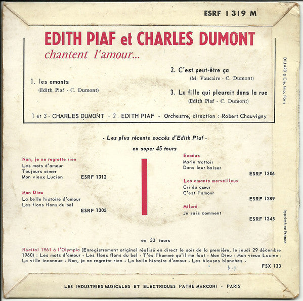 Edith Piaf et Charles Dumont : Chantent L'amour (7", EP)