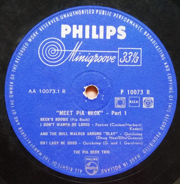 The Pia Beck Trio : Meet Pia Beck (10", Album)