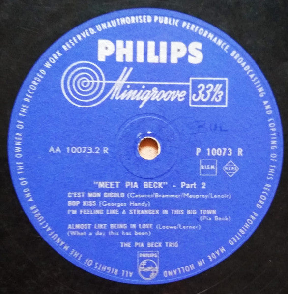 The Pia Beck Trio : Meet Pia Beck (10", Album)